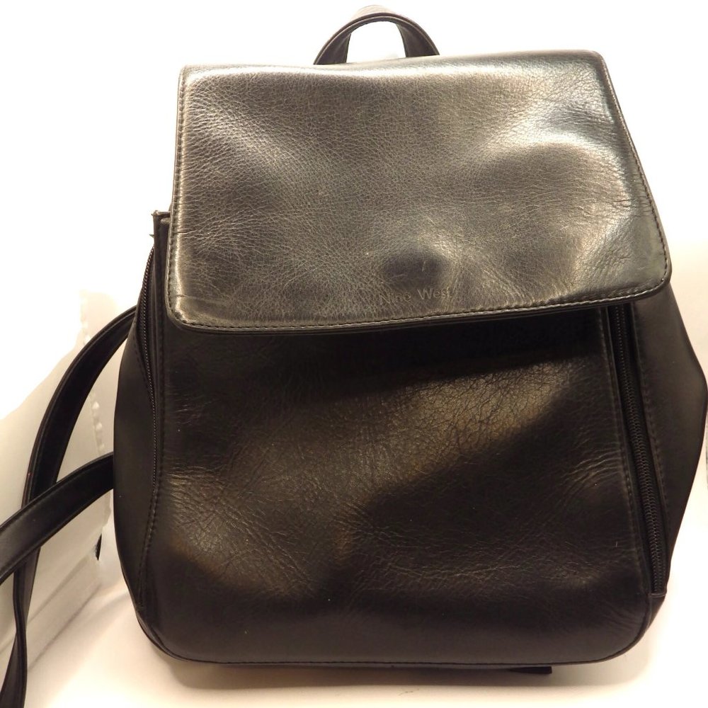 Vintage Nine West Black Leather Backpack/ Handbag